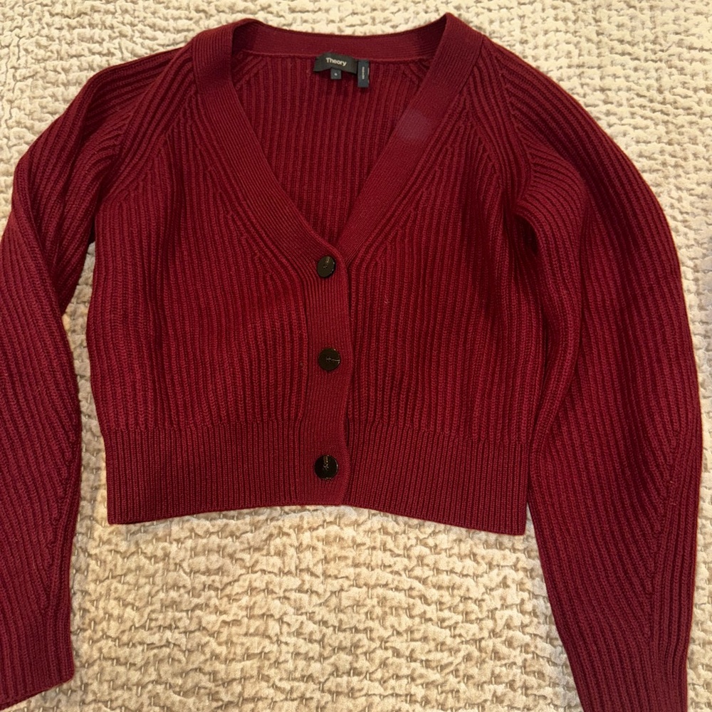 Theory Balloon Sleeve Wool Blend Crop Cardigan